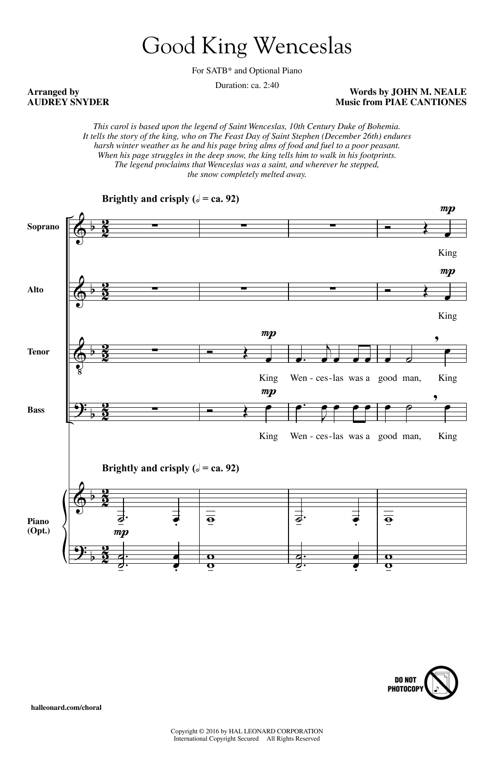 Audrey Snyder Good King Wenceslas Sheet Music