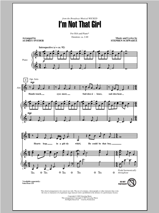Audrey Snyder I'm Not That Girl (from Wicked) Sheet Music