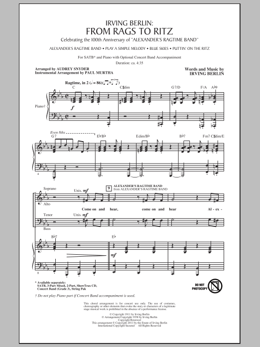 Audrey Snyder Irving Berlin: From Rags To Ritz (Medley) Sheet Music