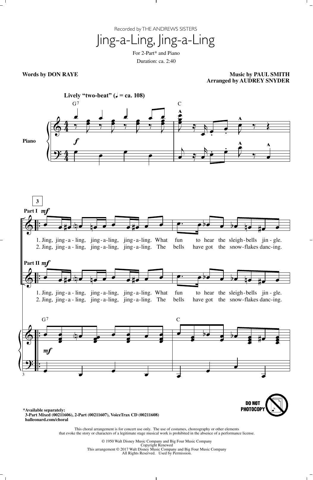 Audrey Snyder Jing-A-Ling, Jing-A-Ling Sheet Music
