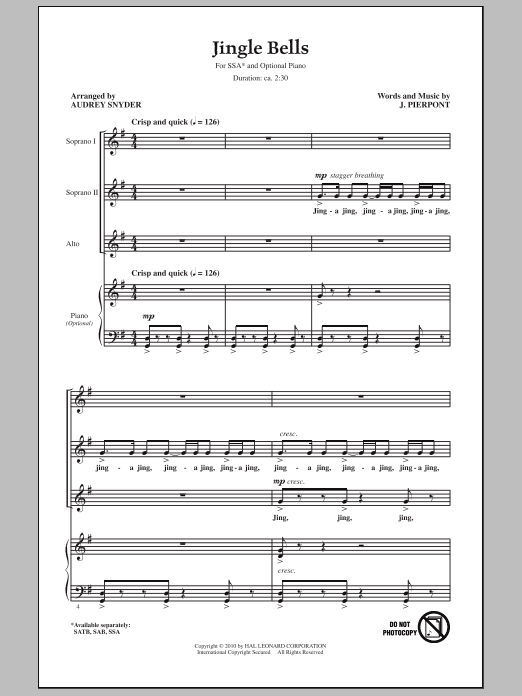 Audrey Snyder Jingle Bells Sheet Music
