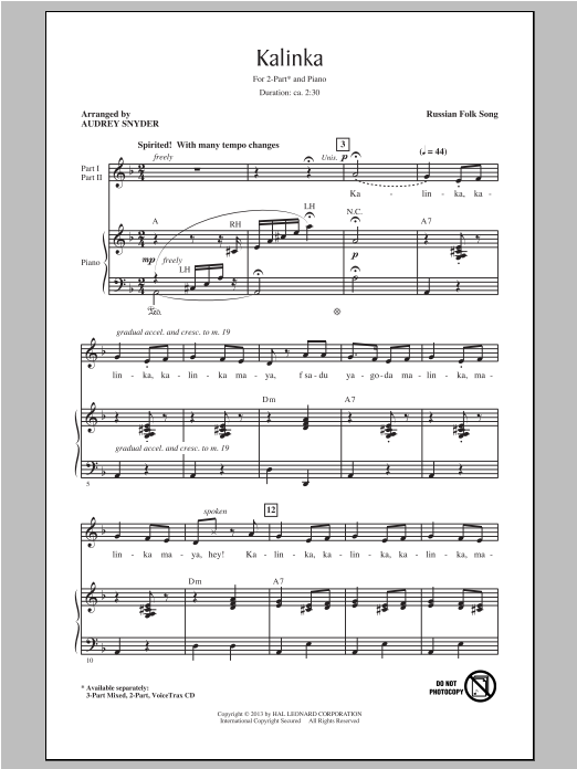 Audrey Snyder Kalinka (Little Snowball Bush) Sheet Music