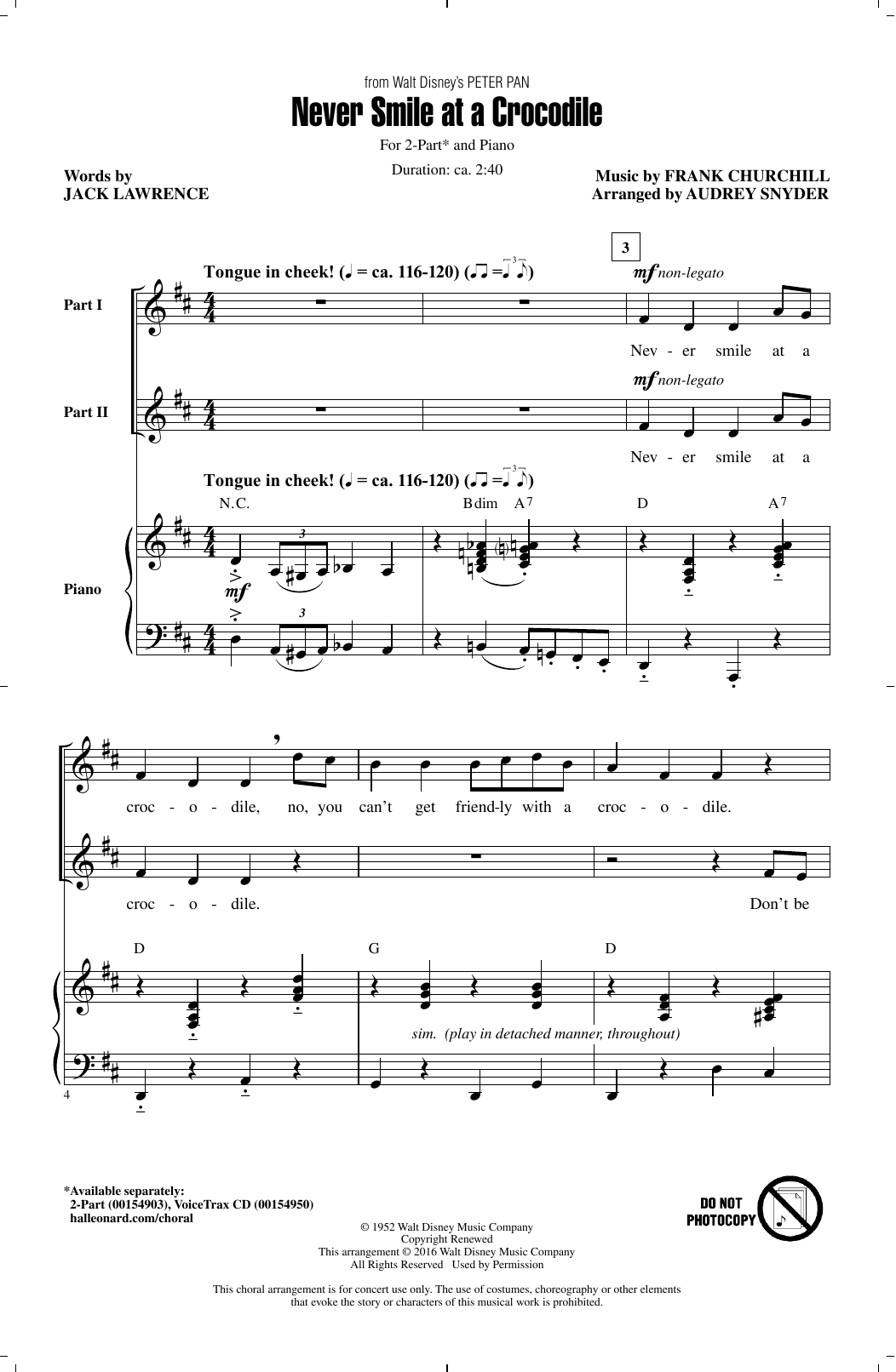 Audrey Snyder Never Smile At A Crocodile Sheet Music