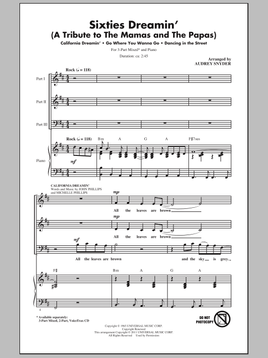 Audrey Snyder Sixties Dreamin' (A Tribute to The Mamas And The Papas) Sheet Music