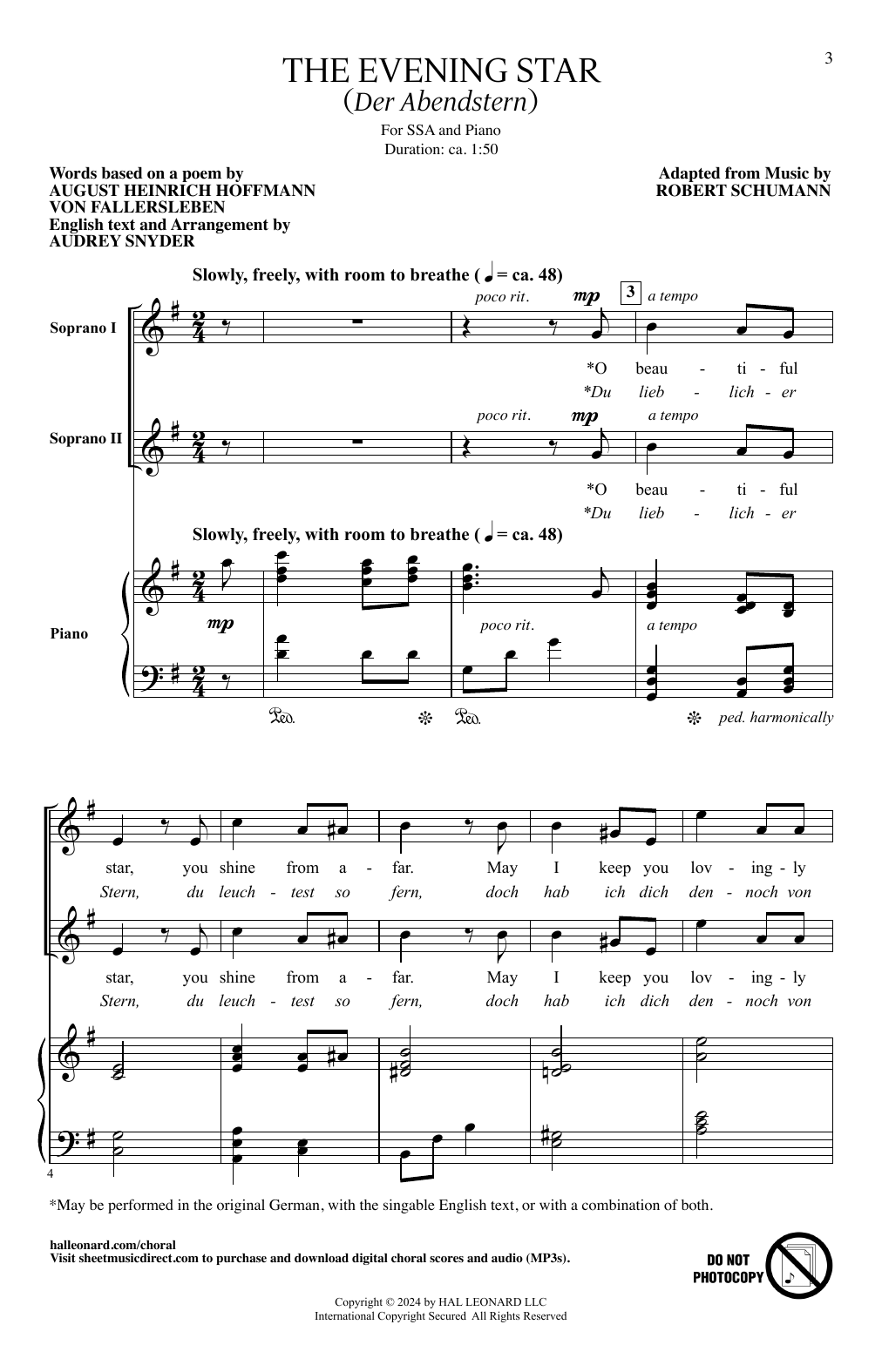Audrey Snyder The Evening Star (Der Abendstern) Sheet Music