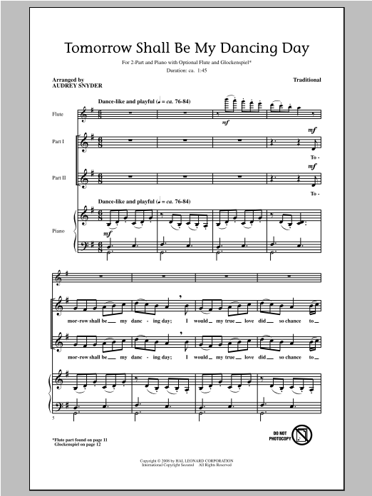 Audrey Snyder Tomorrow Shall Be My Dancing Day Sheet Music