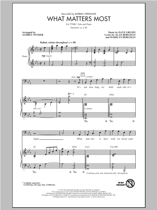 Audrey Snyder What Matters Most Sheet Music