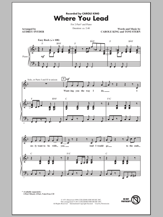 Audrey Snyder Where You Lead Sheet Music
