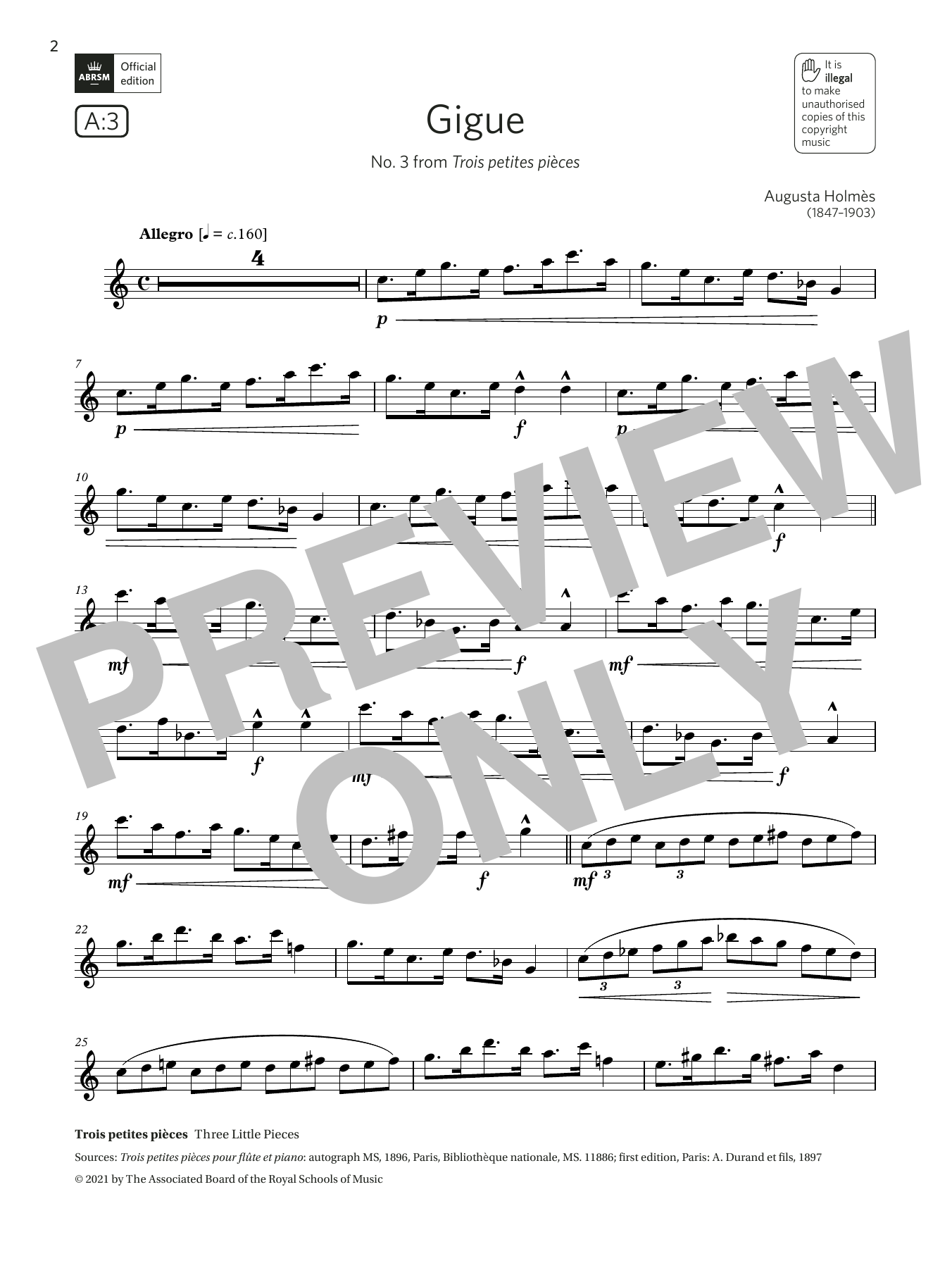 Augusta Holmès Gigue (No. 3 from Trois petites pièces) (Grade 5 List A3 from the ABRSM Flute s Sheet Music