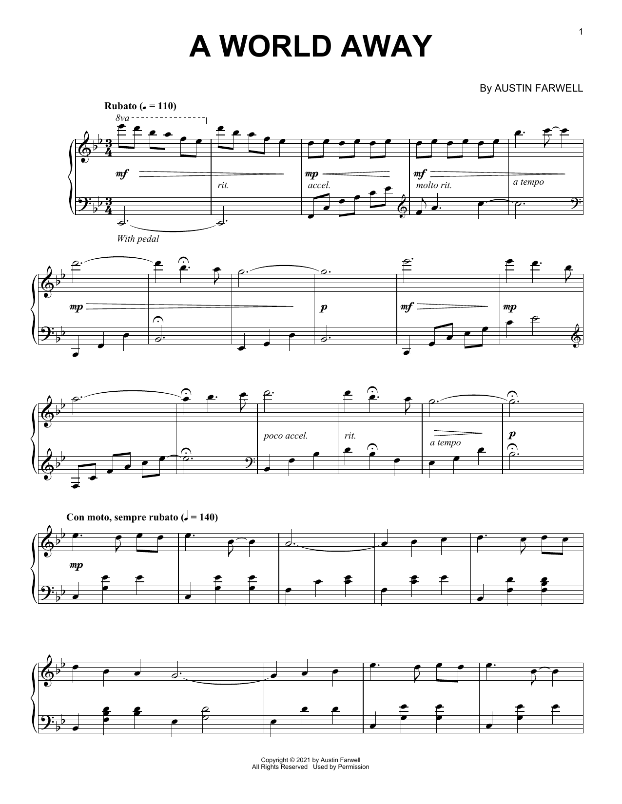 Austin Farwell A World Away Sheet Music