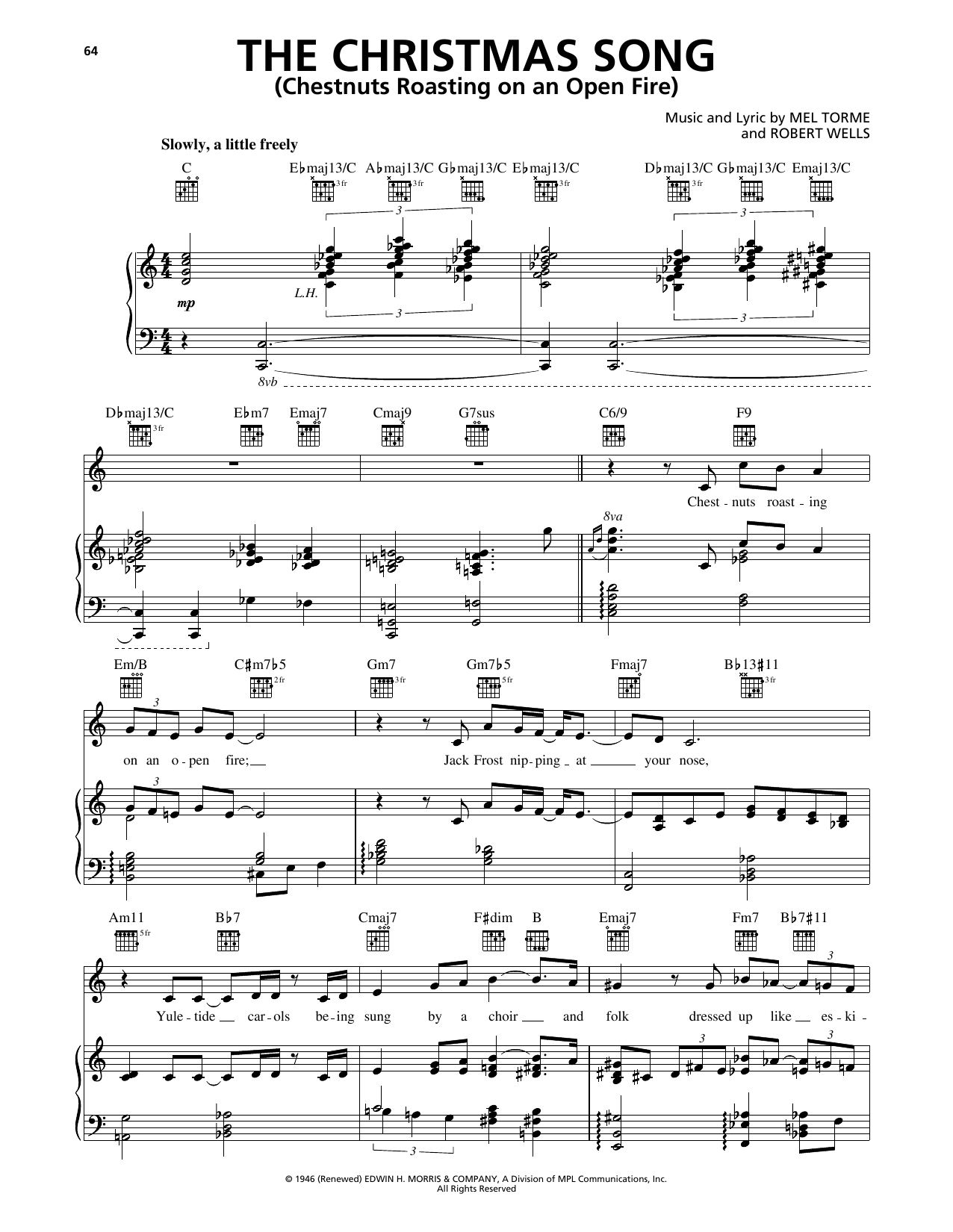 Avalon The Christmas Song (Chestnuts Roasting On An Open Fire) Sheet Music