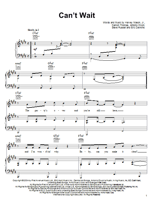 Avant Can't Wait Sheet Music