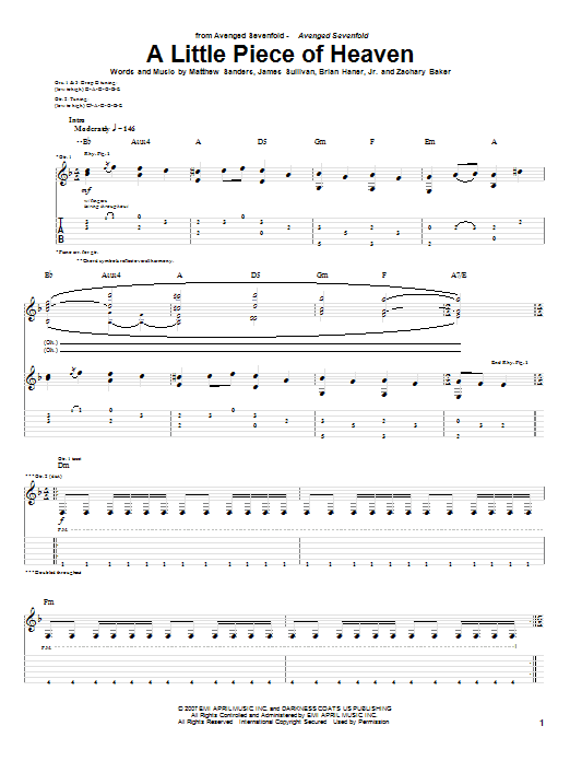 Avenged Sevenfold A Little Piece Of Heaven Sheet Music