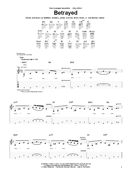 Avenged Sevenfold Betrayed Sheet Music