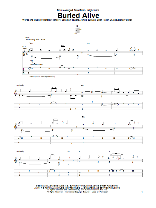 Avenged Sevenfold Buried Alive Sheet Music