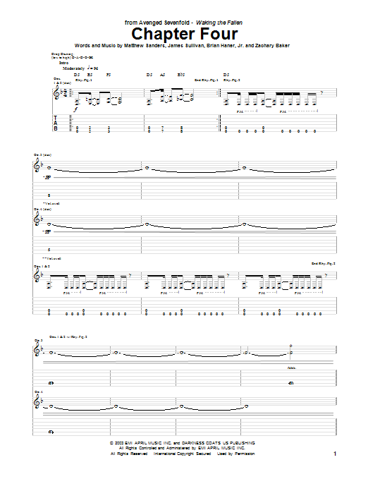 Avenged Sevenfold Chapter Four Sheet Music