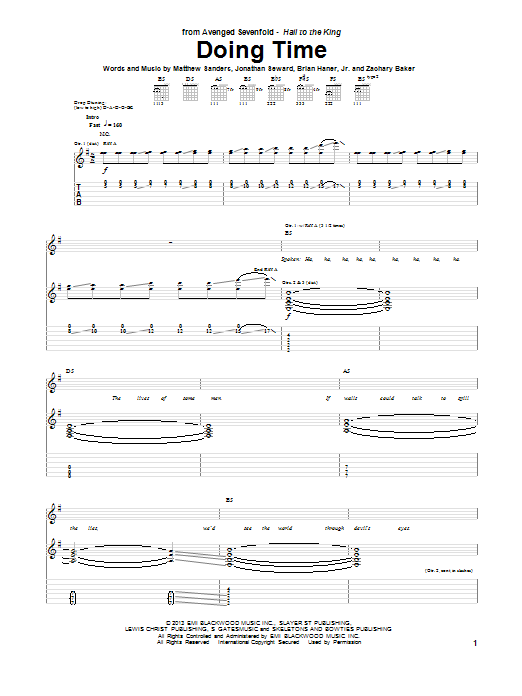 Avenged Sevenfold Doing Time Sheet Music