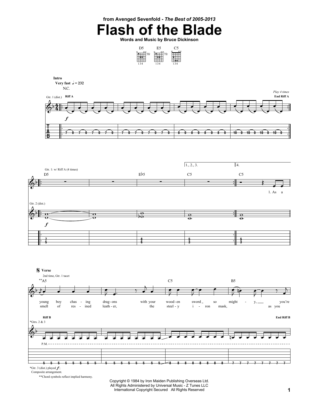 Avenged Sevenfold Flash Of The Blade Sheet Music