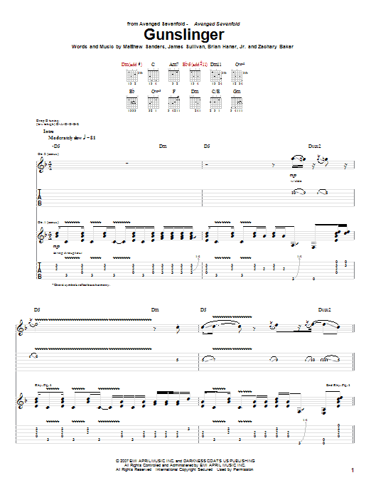 Avenged Sevenfold Gunslinger Sheet Music
