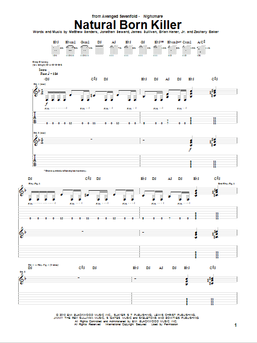 Avenged Sevenfold Natural Born Killer Sheet Music