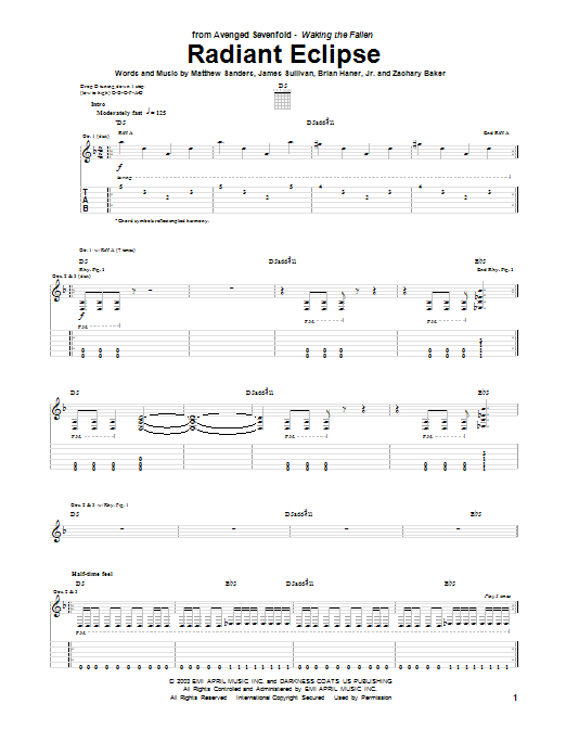 Avenged Sevenfold Radiant Eclipse Sheet Music