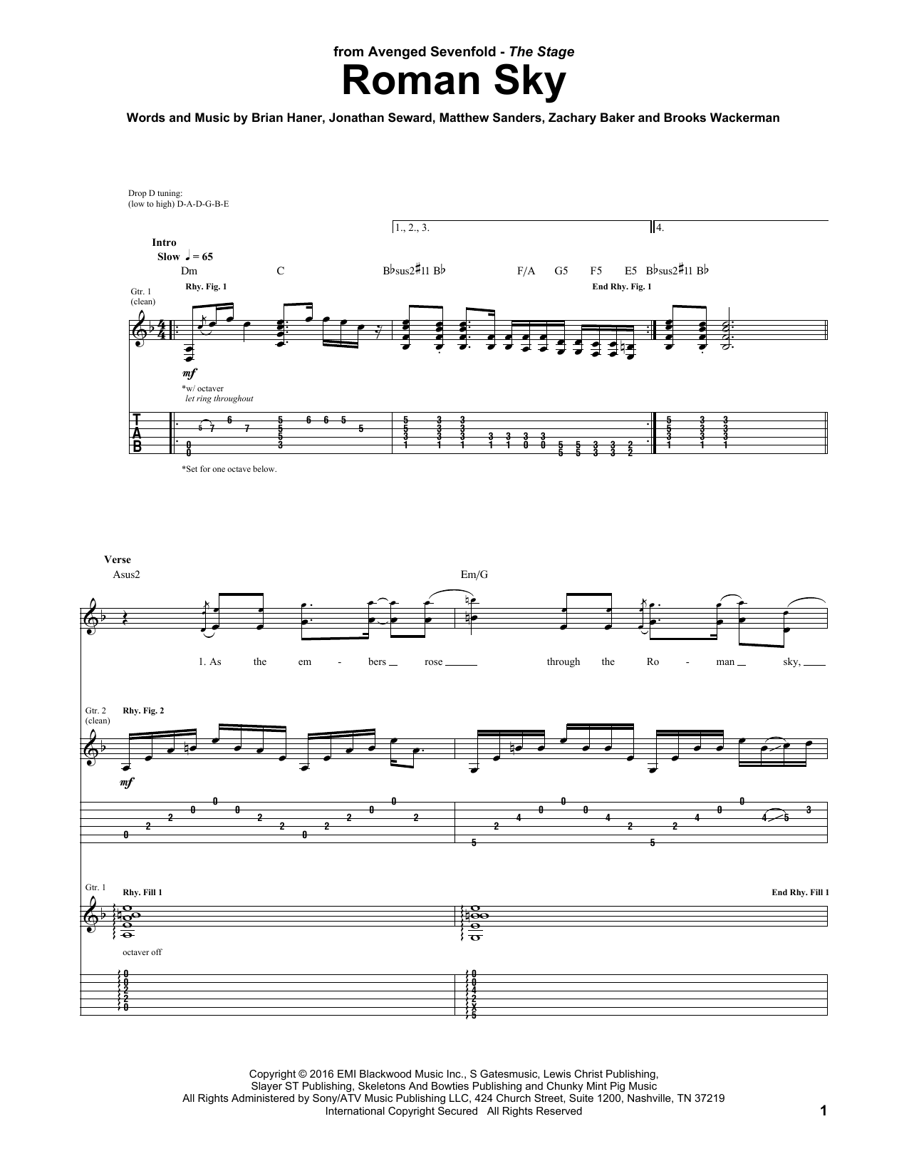 Avenged Sevenfold Roman Sky Sheet Music