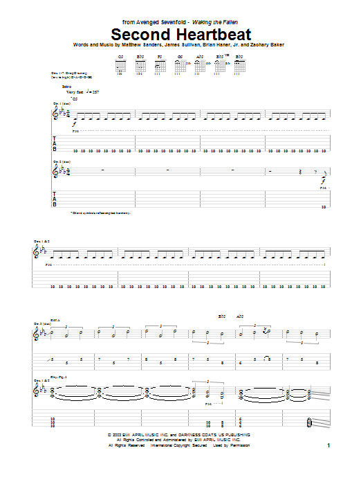Avenged Sevenfold Second Heartbeat Sheet Music