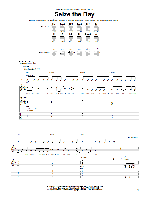Avenged Sevenfold Seize The Day Sheet Music