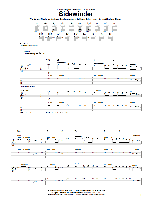 Avenged Sevenfold Sidewinder Sheet Music
