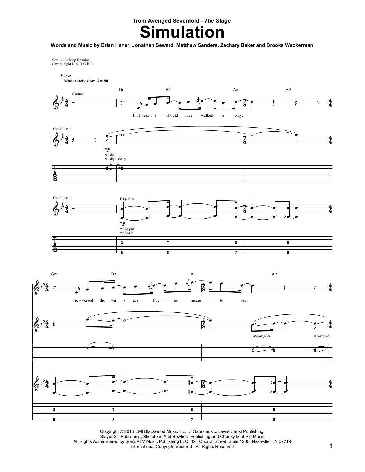 Avenged Sevenfold Simulation Sheet Music