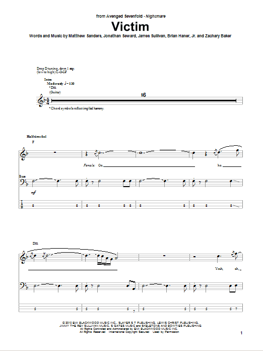 Avenged Sevenfold Victim Sheet Music
