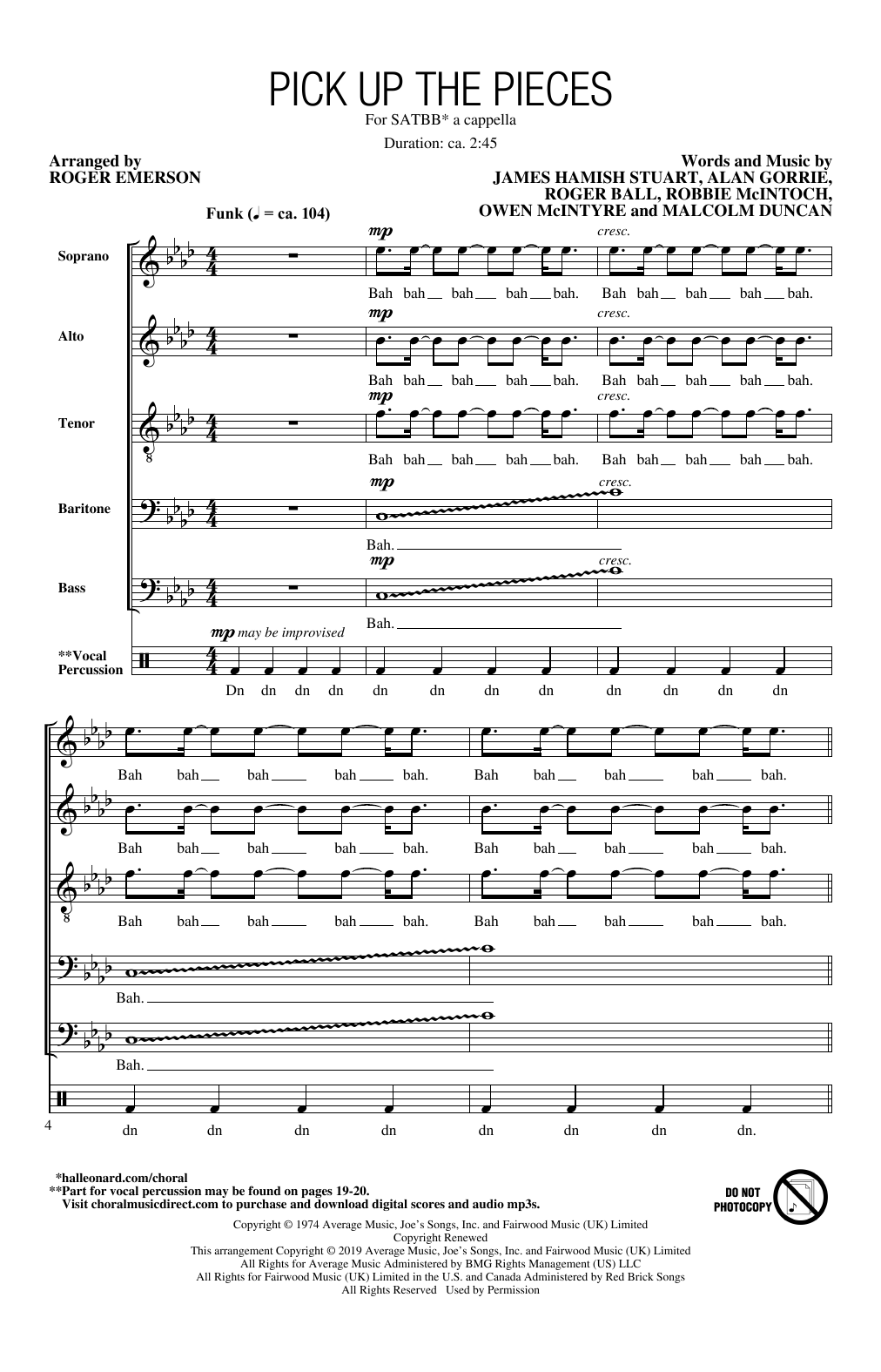 Average White Band Pick Up The Pieces (arr. Roger Emerson) Sheet Music