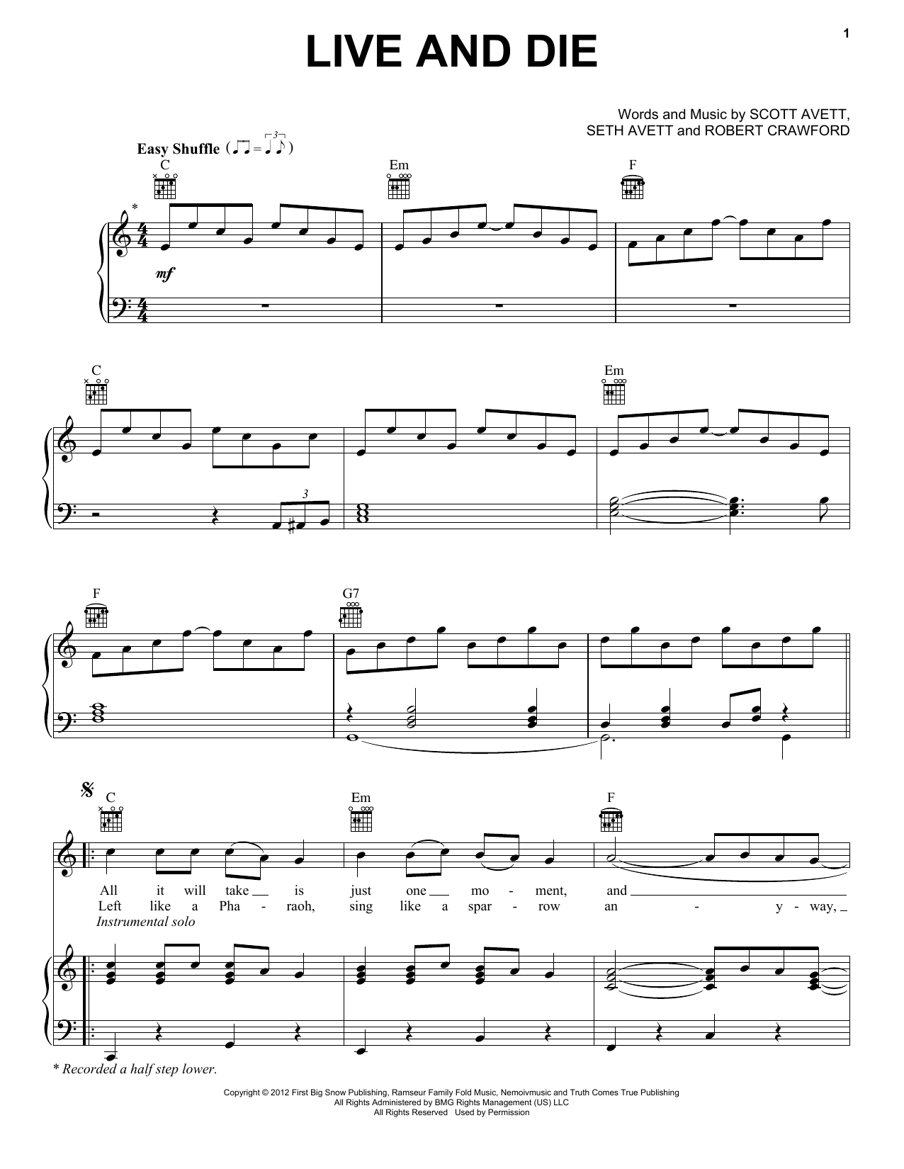 Avett Brothers Live And Die Sheet Music