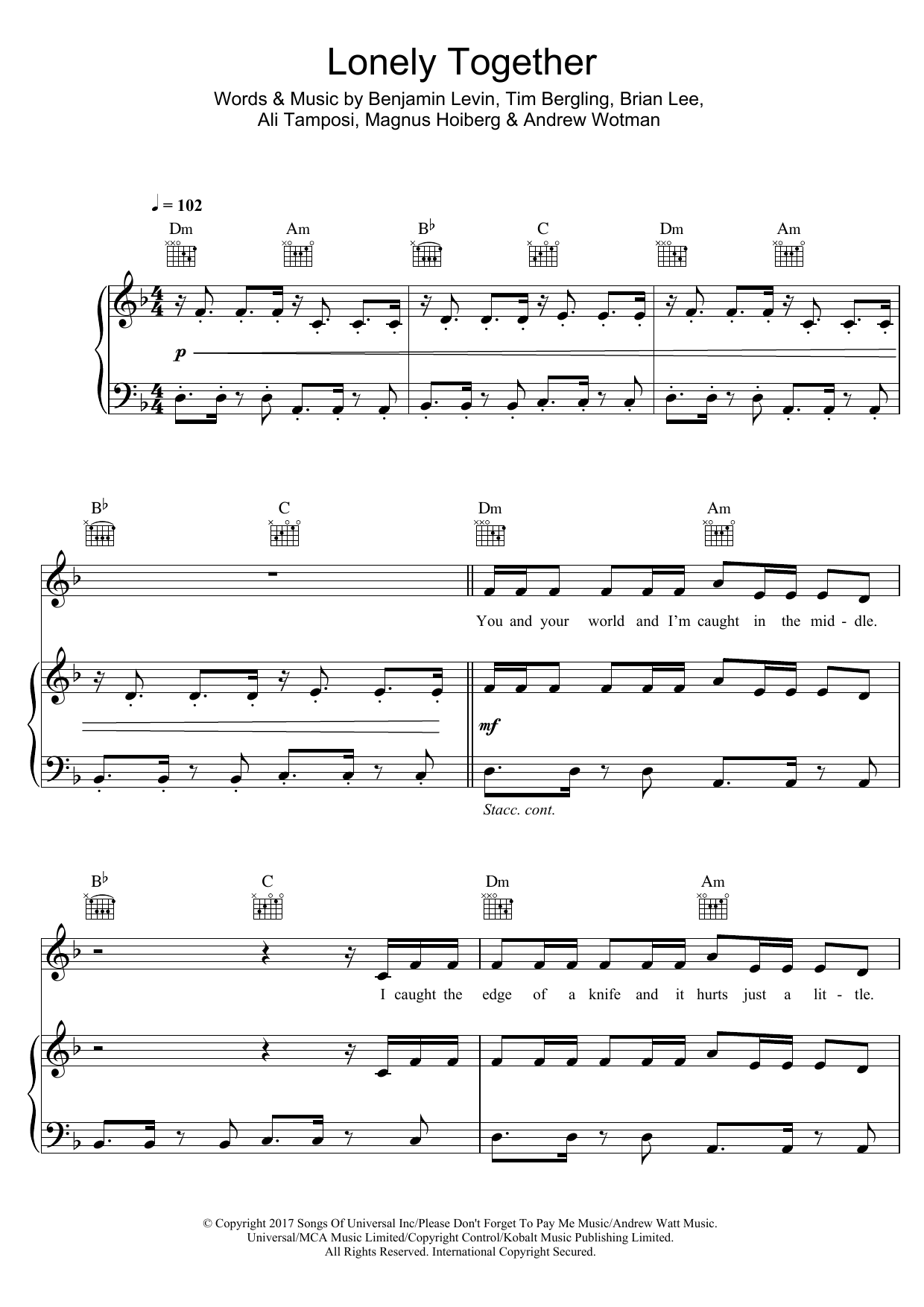 Avicii Lonely Together (featuring Rita Ora) Sheet Music