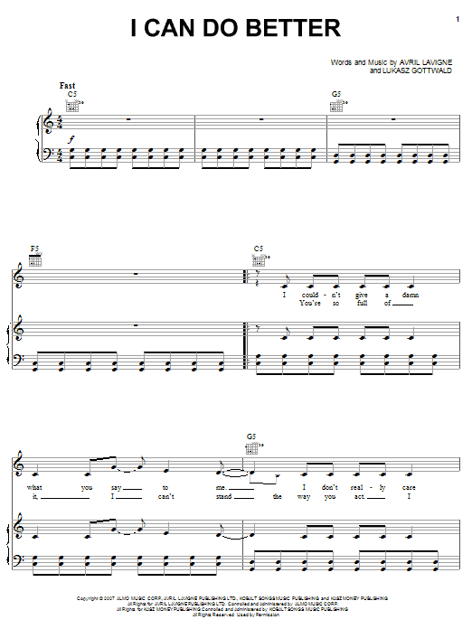 Avril Lavigne I Can Do Better Sheet Music