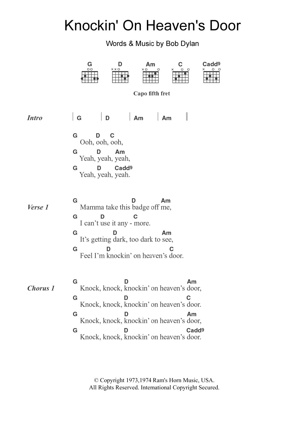 Avril Lavigne Knockin' On Heaven's Door Sheet Music