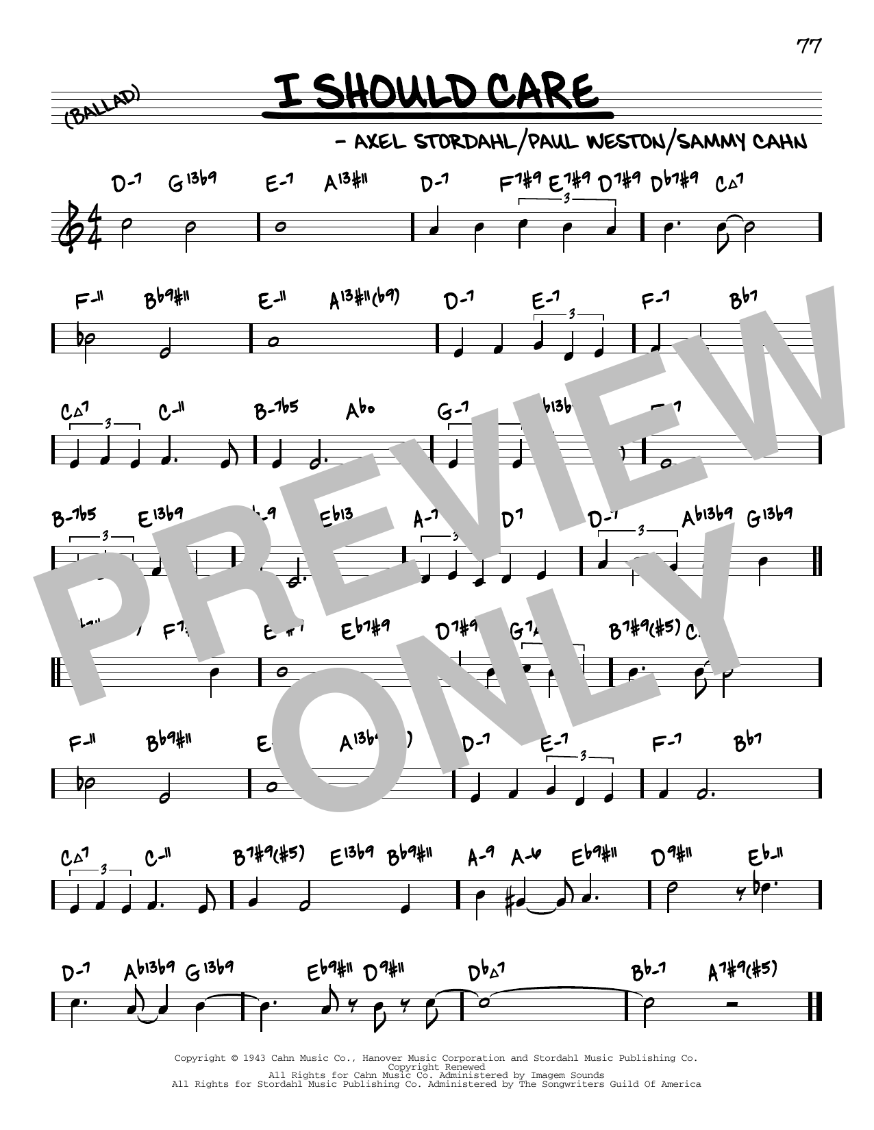 Axel Stordahl I Should Care (arr. David Hazeltine) Sheet Music
