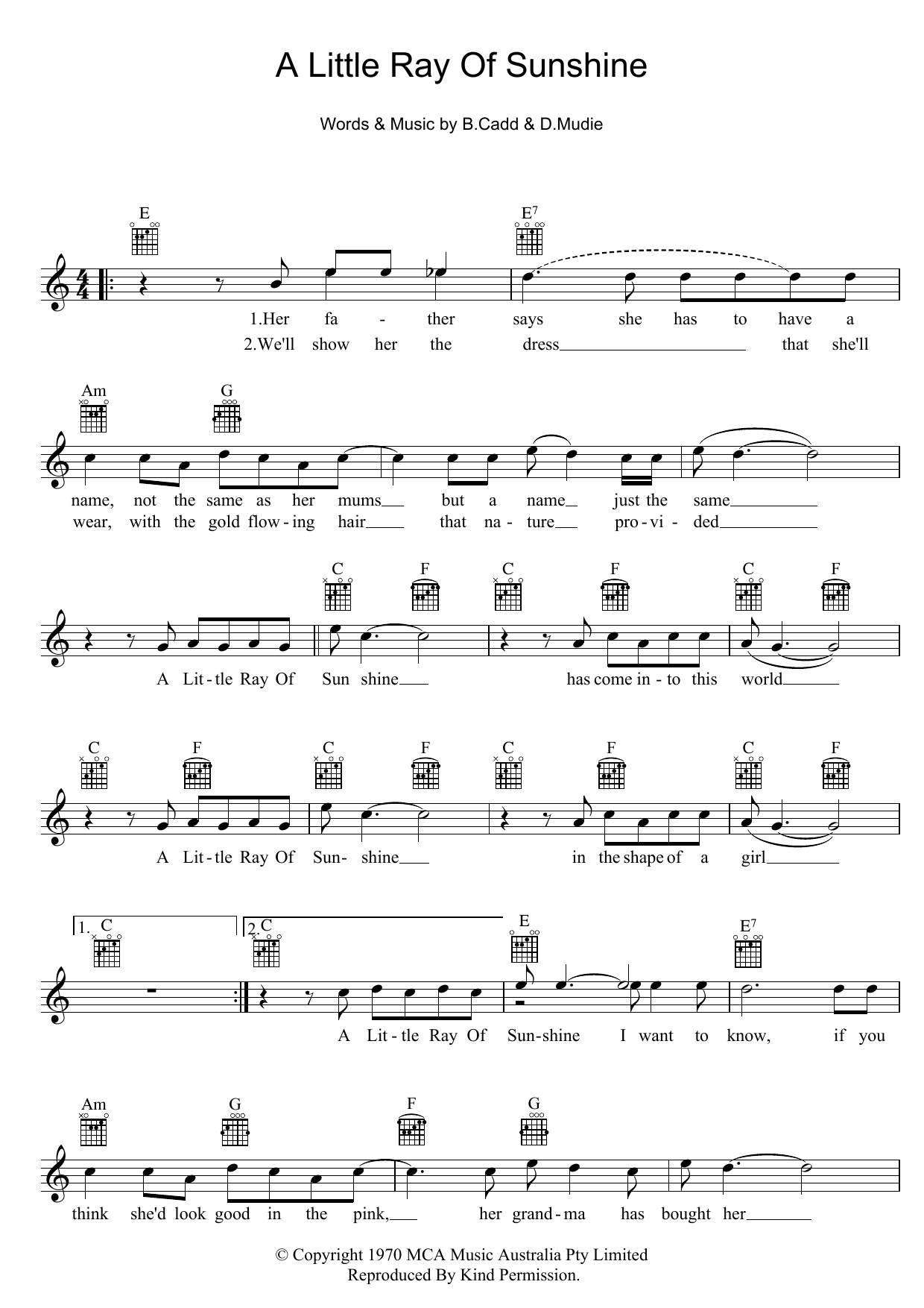 Axiom A Little Ray Of Sunshine Sheet Music