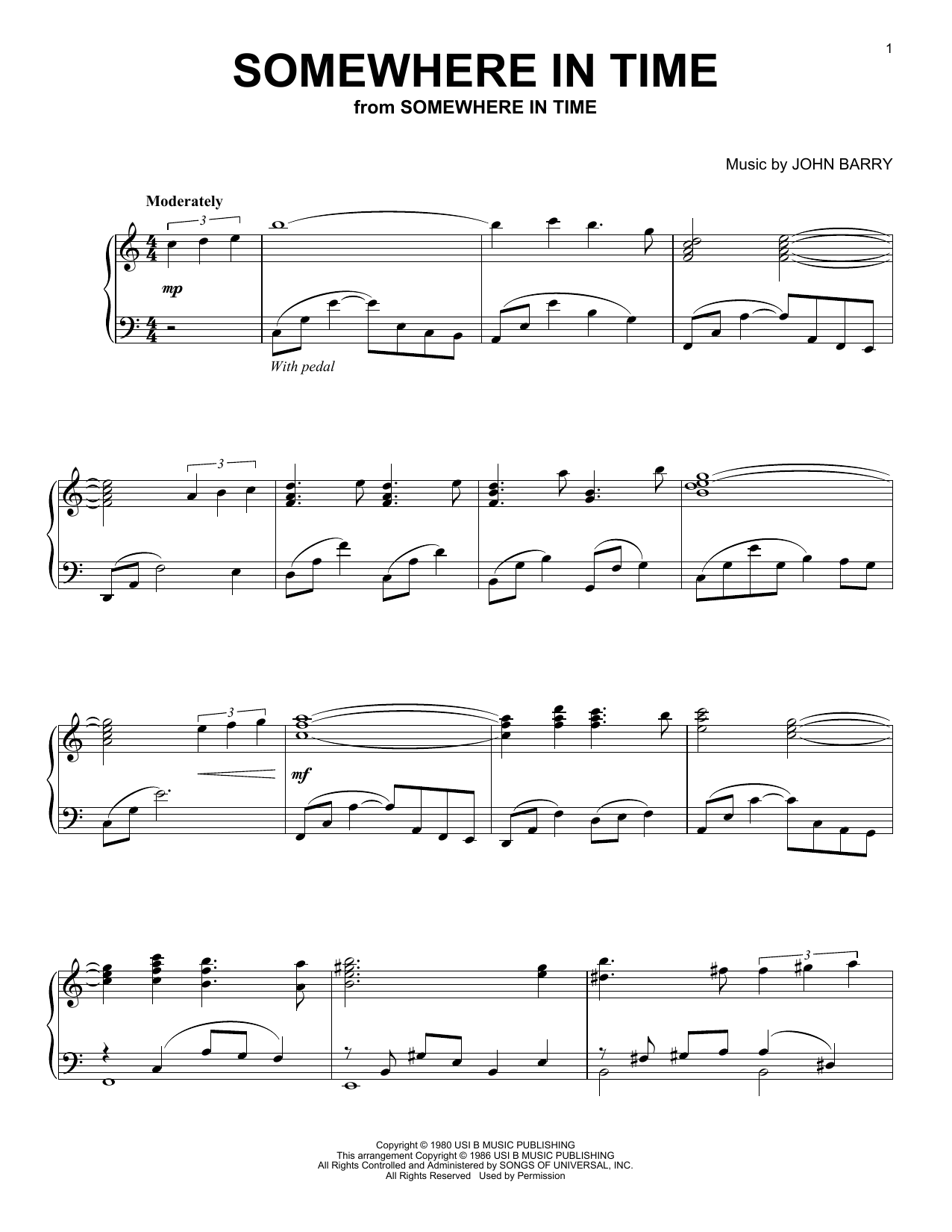 B.A. Robertson Somewhere In Time Sheet Music