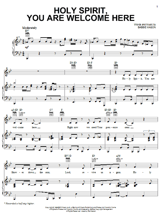 Babbie Mason Holy Spirit, You Are Welcome Here Sheet Music
