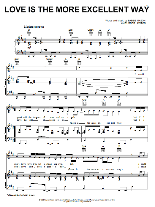 Babbie Mason Love Is The More Excellent Way Sheet Music