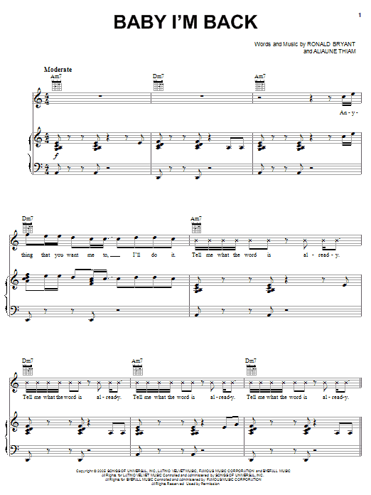 Baby Bash featuring Akon Baby I'm Back Sheet Music