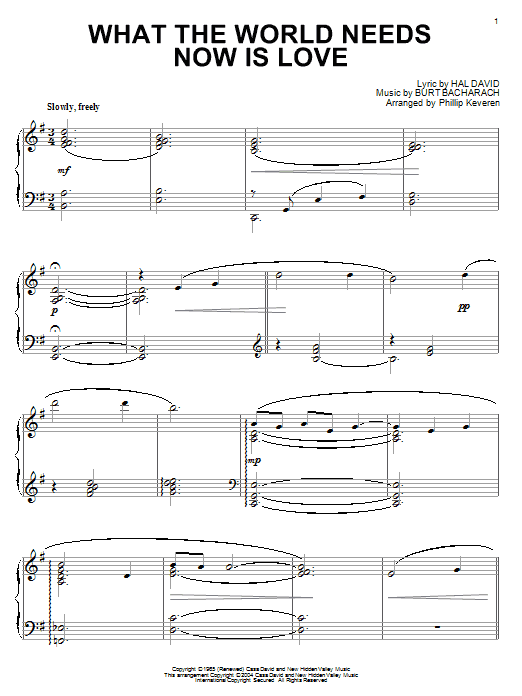 Bacharach & David What The World Needs Now Is Love (arr. Phillip Keveren) Sheet Music