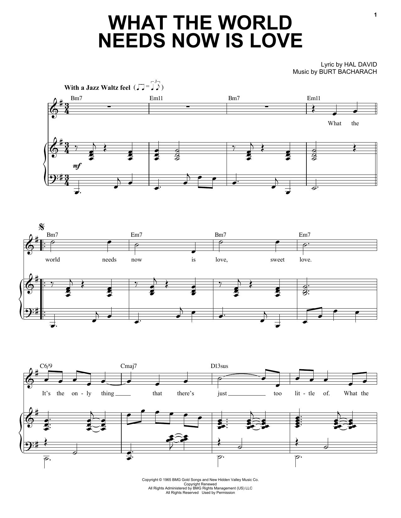 Bacharach & David What The World Needs Now Is Love [Jazz version] (arr. Brent Edstrom) Sheet Music