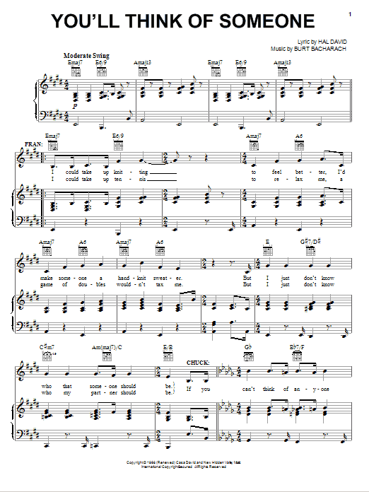 Bacharach & David You'll Think Of Someone Sheet Music