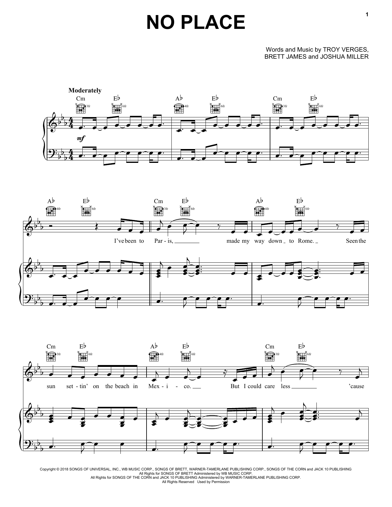 Backstreet Boys No Place Sheet Music