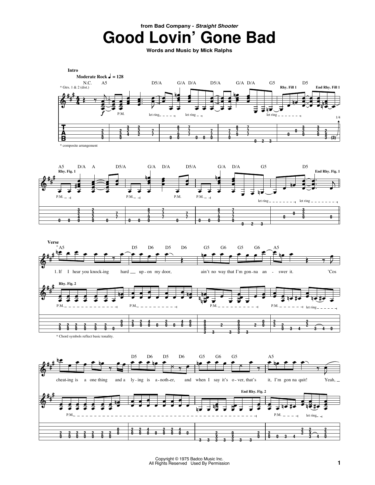 Bad Company Good Lovin' Gone Bad Sheet Music