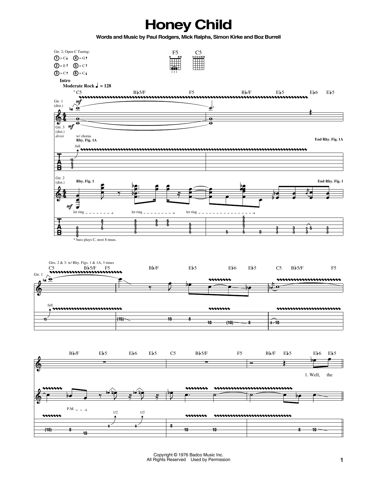 Bad Company Honey Child Sheet Music