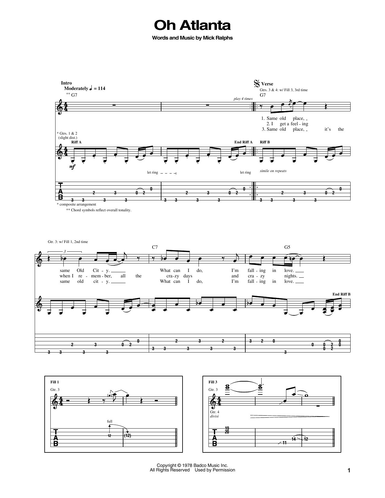 Bad Company Oh Atlanta Sheet Music