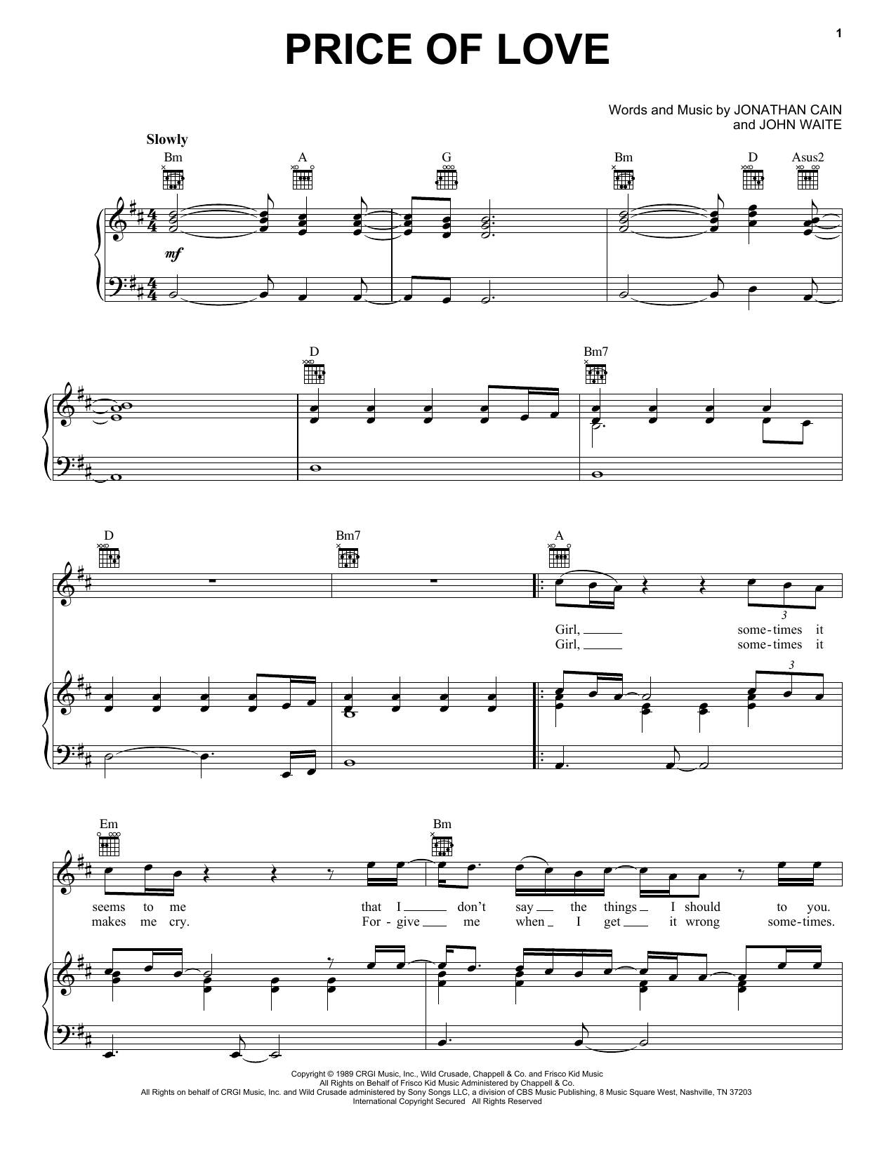 Bad English Price Of Love Sheet Music